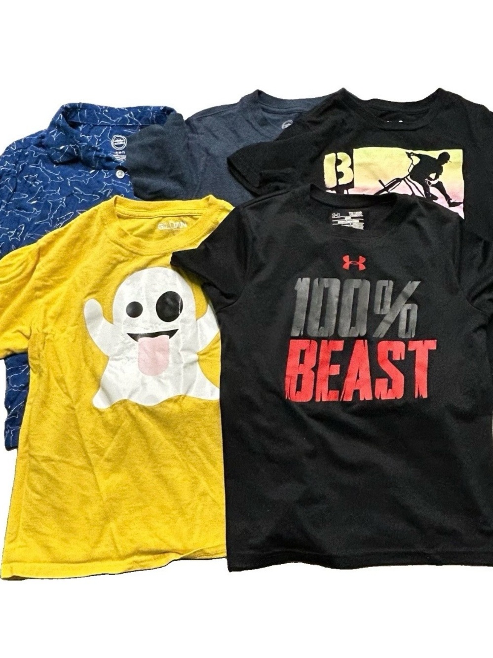 Boy’s Summer Tops Button Up Under Armour T Shirts Size Small (6/7)